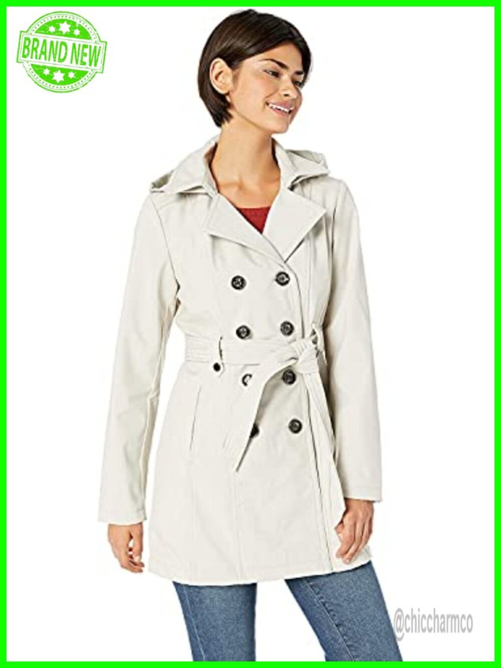 Water Resistant Trench Coat with Detachable Hood